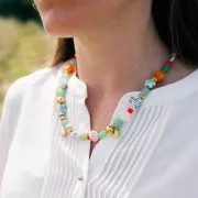 Perle poisson en céramique 12x15 mm Vert - Rose x1