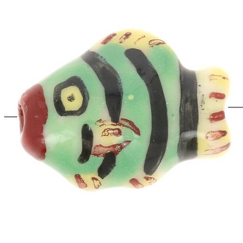 Perle poisson en céramique 12x15 mm Vert clair - Jaune x1