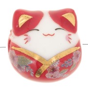 Perle chat chance - porte bonheur - en céramique 14 mm Rouge x1|raw }}