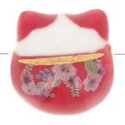 Perle chat chance - porte bonheur - en céramique 14 mm Rouge x1