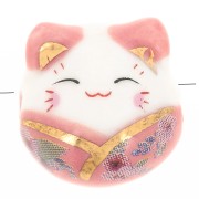 Perle chat chance - porte bonheur - en céramique 14 mm Rose x1|raw }}