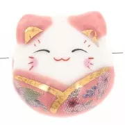 Perle chat chance - porte bonheur - en céramique 14 mm Rose x1