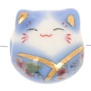 Perle chat chance - porte bonheur - en céramique 14 mm Bleu x1|raw }}