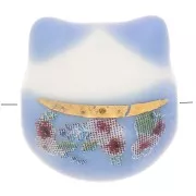 Perle chat chance - porte bonheur - en céramique 14 mm Bleu x1