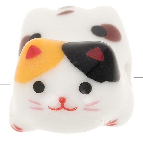 Perle chat en céramique 11x16 mm Blanc - Jaune - Marron x1