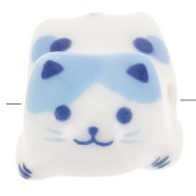 Perle chat en céramique 11x16 mm Blanc - Bleu x1|raw }}