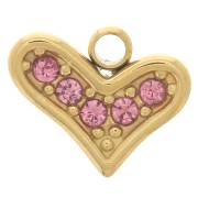 Breloque coeur 6.5x8 mm oxydes de zirconium Acier inoxydable 304L - Doré - Rose x1|raw }}