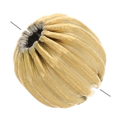 Perle ronde striée 6 mm - Acier inoxydable 304 Doré x1