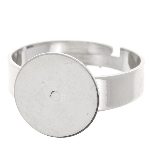Bague réglable plateau pour cabochon rond fond plat 12 mm - Argenté x1