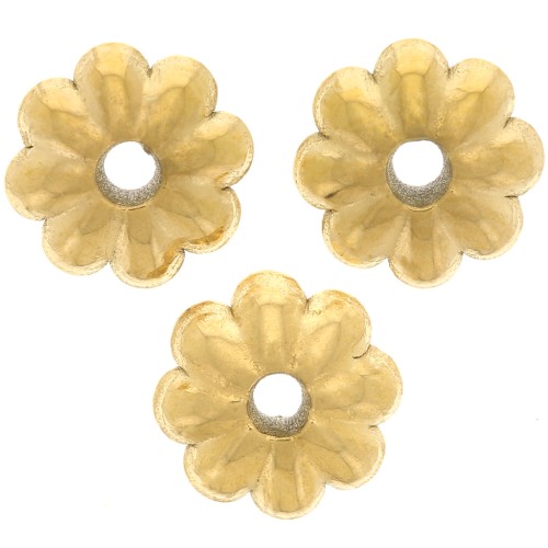 Perles rondelles fleurs 6 mm - Acier inoxydable 316L Doré x4