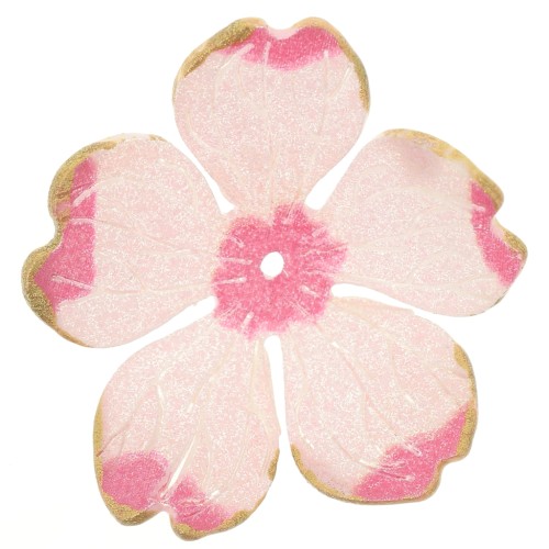 Pendentif Fleur 26 mm en acrylique avec bordure dorée - Rose clair x1