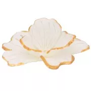 Pendentif Fleur 29 mm double pétales avec bordure dorée en Acrylique - Blanc x1