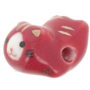 Perle chat en céramique 11x16 mm Rouge x1