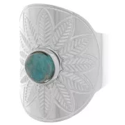 Bague large réglable ethnique - cabochon 6 mm - T. 52 à 58 - Acier inoxydable 316L