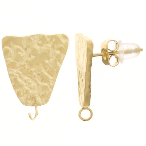 Clous d'oreilles trapèzes martelés - 17x13 mm - Acier inoxydable 316L Doré x2