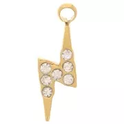 Breloque éclair 11x4 mm - oxydes de zirconium - Acier inoxydable 304L - Doré x1