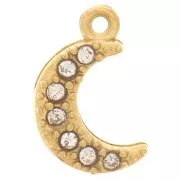 Breloque lune 10x6 mm - oxydes de zirconium - Acier inoxydable 304L - Doré x1