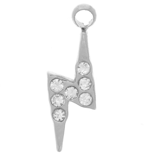 Breloque éclair 11x4 mm - oxydes de zirconium - Acier inoxydable 304L x1