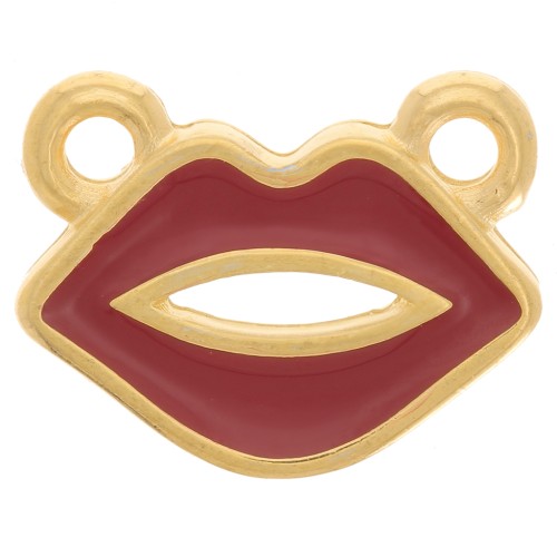 Intercalaire bouche 10x13 mm résine époxy - Doré à l'or fin - Rouge foncé x1