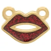 Intercalaire bouche 10x13 mm résine époxy - Doré à l'or fin - Rouge pailleté x1