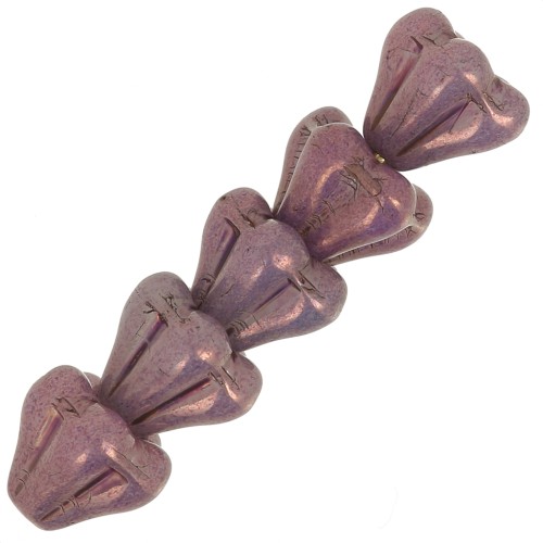 Perles fleurs cloches en verre 5x6 mm - Opaque Luster Amethyst x10