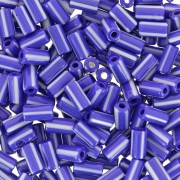 Perles tubes rayées - Preciosa Ornela Rola - 7x3.5 mm Bleu - Blanc x5g|raw }}