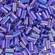 Perles tubes rayées - Preciosa Ornela Rola - 7x3.5 mm Bleu AB - Blanc x5g