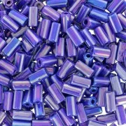 Perles tubes rayées - Preciosa Ornela Rola - 7x3.5 mm Bleu AB - Blanc x5g