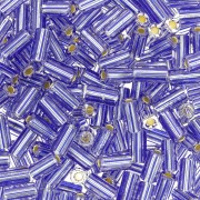 Perles tubes rayées - Preciosa Ornela Rola 7x3.5 mm Crystal silver lined Bleu x5g