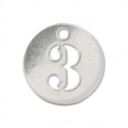 Breloque ronde chiffre 3 - 8.5 mm en Argent 925 x1