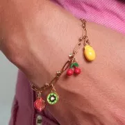 Breloque Kiwi 13x10 mm Resine époxy - Acier inoxydable 316L Doré - Vert -Marron x1