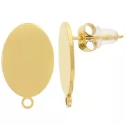 Clous d'oreilles ovales lisses 14x10 mm - Acier inoxydable 316L Doré x2