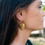 Clous d'oreilles coeur évidé avec petites boules 15x13mm Acier inoxydable 304L x2