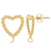 Clous d'oreilles coeur évidé avec petites boules 15x13mm Acier inox 304L Doré x2