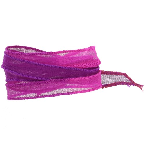 Ruban de soie 10 mm - Tie and dye - Rose foncé - Fuchsia - Purple x85cm