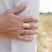 Bague ovale martelée T50 à 59 - Acier inoxydable 304L Doré x1