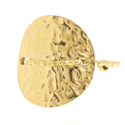 Bague ronde martelée avec fil diamanté - T52 à 59 - Acier inoxydable 304L Doré x1