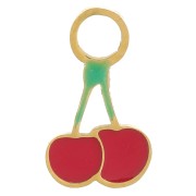 Breloque cerise 9x5 mm Resine époxy - Acier inoxydable 316L - Doré - Rouge x1