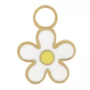 Breloque marguerite 8 mm - Resine époxy - Acier inoxydable 316L Doré - Blanc x1