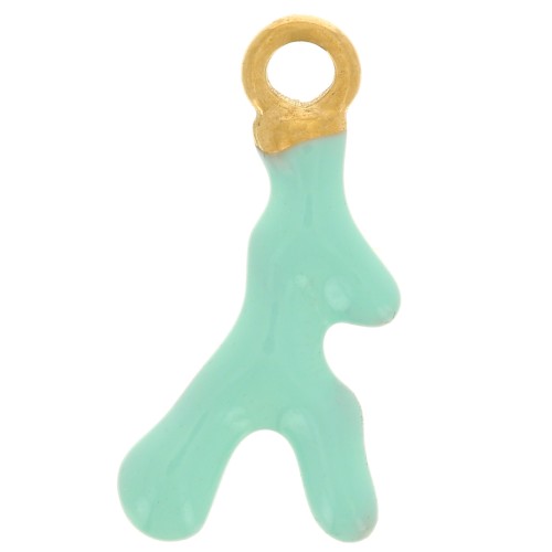 Breloque corail 17x8 mm Resine époxy - Acier inoxydable 316L Doré - Turquoise x1