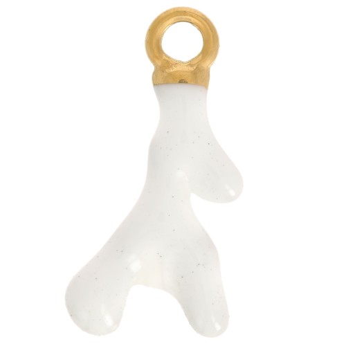 Breloque corail 17x8 mm Resine époxy - Acier inoxydable 316L Doré - Blanc x1