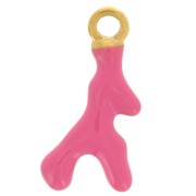 Breloque corail 17x8 mm Resine époxy - Acier inoxydable 316L Doré - Fuchsia x1