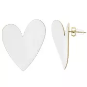 Boucles d'oreilles coeur 37x29 mm Résine époxy - Acier inox 316L Doré - Blanc x2