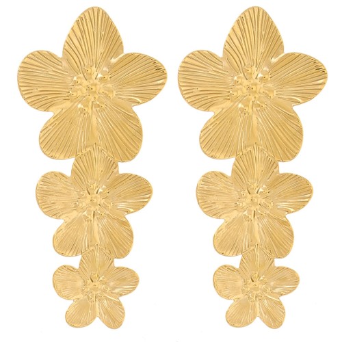 Boucles d'oreilles 3 fleurs de cerisier - 65x30 mm Acier inox 304L Doré x2