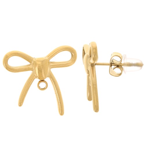 Clous d'oreilles noeuds - 16x17 mm - Acier inoxydable 304L Doré x2