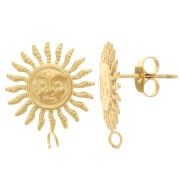 Clous d'oreilles soleil motif visage - 14 mm - Acier inoxydable 304L Doré x2|raw }}