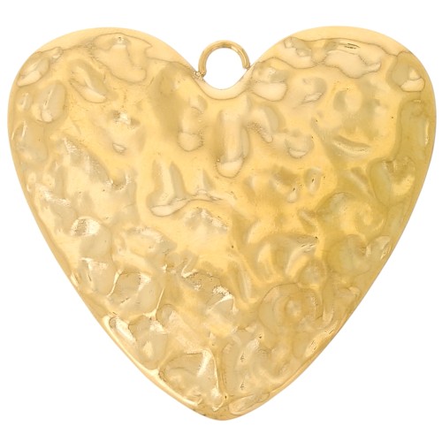 Pendentifs coeurs martelés 40x45 mm - Acier inoxydable 304L Doré x2