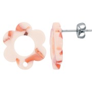 Clous d'oreilles fleurs évidées 15mm en acétate Ecaille de tortue Nude x2|raw }}