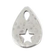 Pendentif martelé goutte décor étoile 26 mm Placage Argent fin vieilli x1|raw }}