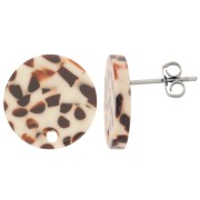 Clous d'oreilles ronds 15 mm en acétate - Tacheté marron - crème x2|raw }}